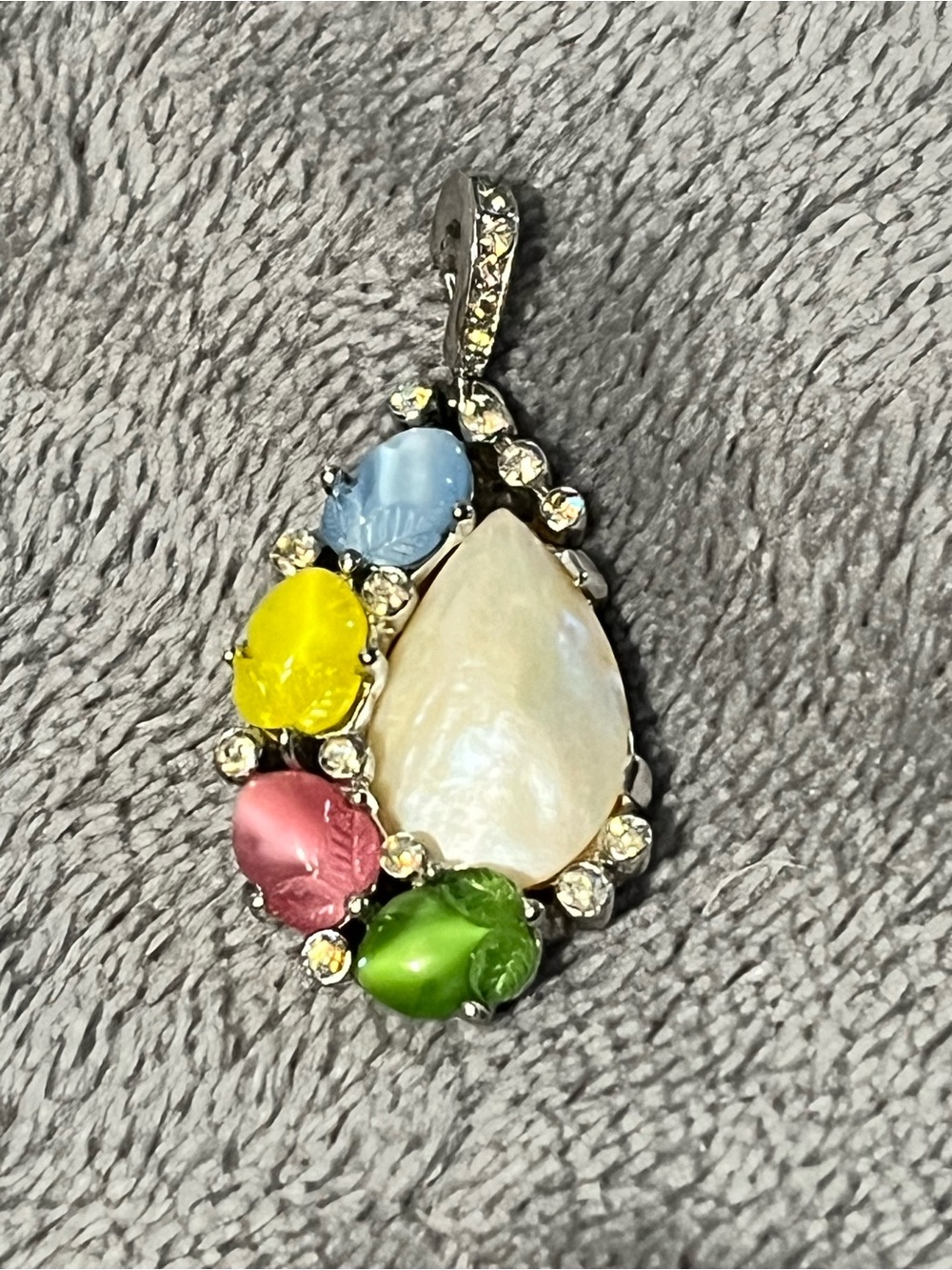 Trifari Multicolor Teardrop Enamel and Rhinestone Pendant